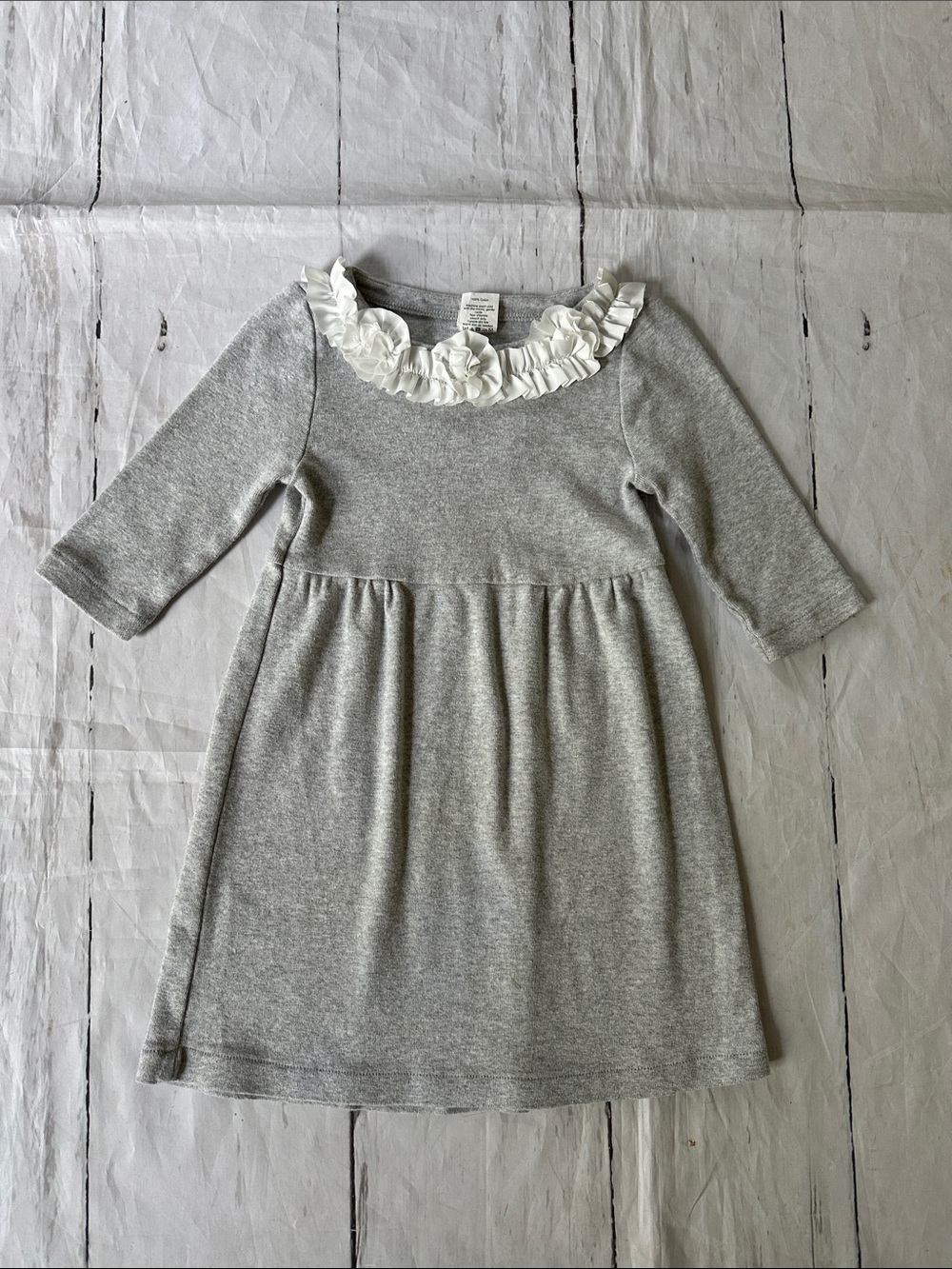 Crewcuts J Crew Grey Knit Dress with White Ruffle Collar 3/4 sleeve size 4 soft
